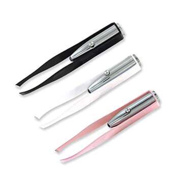 1st Choice 3 Stainless Steel Make Up LED Light Eyelash Eyebrow Hair Removal Lighted Tweezer