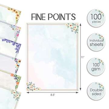 Better Office Products Floral Letter Writing Stationery, 100 Sheets, 8.5 x 11 Inch, Double-Sided Des...