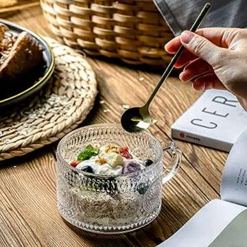 Gezzeny Vintage Glass Coffee Mugs Set of 2 Stylish Cups with Lids