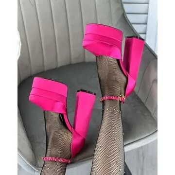 THESHY Womens Platform Chunky High Block Heels Ankle Strap Buckles Wedge Dress Pumps Fashion Shoes for Women Rose Red