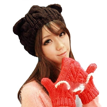 Ewanda Women Winter Wool Beanie with Cute Cat Ears