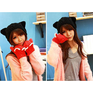 Ewanda Women Winter Wool Beanie with Cute Cat Ears