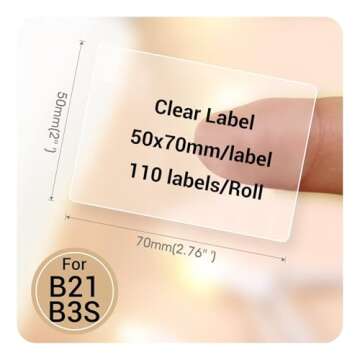 NIIMBOT Labels for B1/B21/B3S/K3 Label Maker, 2'' x 2.76'' (50x70mm) Thermal Sticker Label, Waterproof, Oil-Proof Label Paper, 1 Roll of 110 Self-Adhesive Thermal Labels (Clear)…