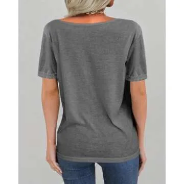 Danedvi Women’s Casual Deep V-Neck Tee Shirt Gray