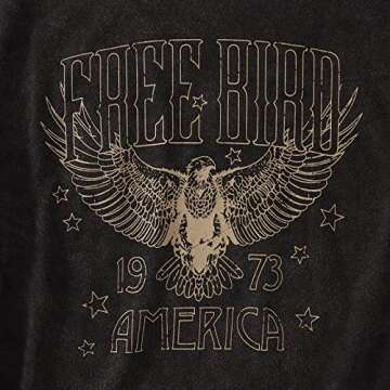 Women Vintage Rock Band T-Shirt America Free Bird Eagle Graphic Bleached Tee Rock Lovers Shirt Casual Short Sleeve Top(Charcoal Black-55, S)