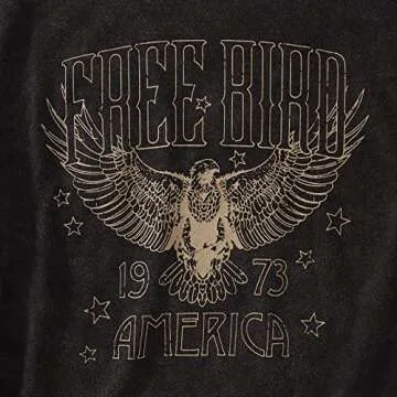 Women Vintage Rock Band T-Shirt America Free Bird Eagle Graphic Bleached Tee Rock Lovers Shirt Casual Short Sleeve Top(Charcoal Black-55, S)