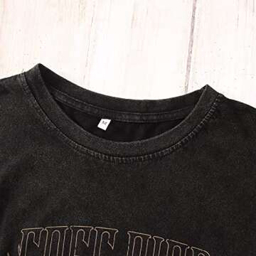 Women Vintage Rock Band T-Shirt America Free Bird Eagle Graphic Bleached Tee Rock Lovers Shirt Casual Short Sleeve Top(Charcoal Black-55, S)