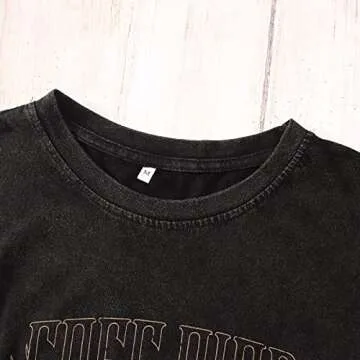 Women Vintage Rock Band T-Shirt America Free Bird Eagle Graphic Bleached Tee Rock Lovers Shirt Casual Short Sleeve Top(Charcoal Black-55, S)