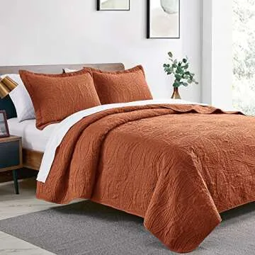 Love's cabin King Size Quilt Set Umber Bedspreads - Soft Bed Summer Quilt Lightweight Microfiber - M...