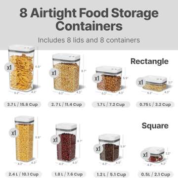 Fontaines 8-Pack Pump-Lock Food Storage Containers - Pump Vacuums Out Air with Locking Lid for Airtight, Leakproof Seal to Keep Food Fresh - Pantry, Dishwasher, Fridge & Freezer-Safe - Multi-Size Set
