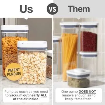 Fontaines 8-Pack Pump-Lock Food Storage Containers - Pump Vacuums Out Air with Locking Lid for Airtight, Leakproof Seal to Keep Food Fresh - Pantry, Dishwasher, Fridge & Freezer-Safe - Multi-Size Set