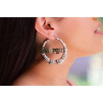 Old English Font Word 9cm elegant Large Bamboo Earrings Hip-Pop Style Fashion Party Accessory