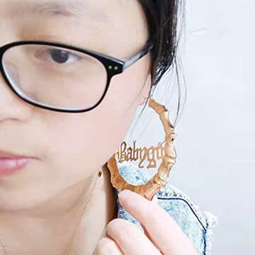 Old English Font Word 9cm elegant Large Bamboo Earrings Hip-Pop Style Fashion Party Accessory