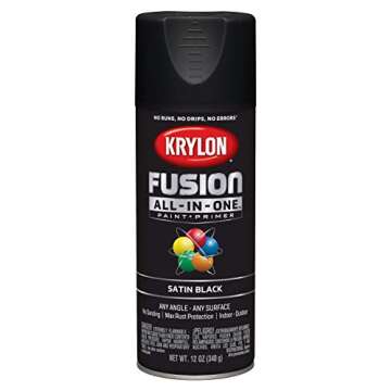 12 oz Krylon K02732007 Black Fusion All-In-One Paint & Primer Spray Paint, Satin