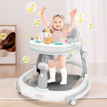 Adjustable Baby Walker with Music & Wheels for 6-12 Months