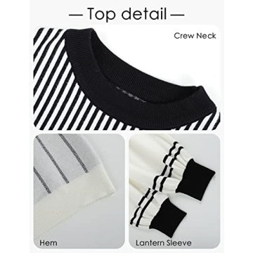 Gihuo Women's Stylish Striped Knit Pullover Shorts Set