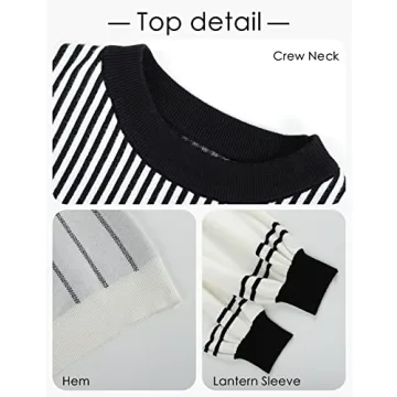 Gihuo Women's Stylish Striped Knit Pullover Shorts Set