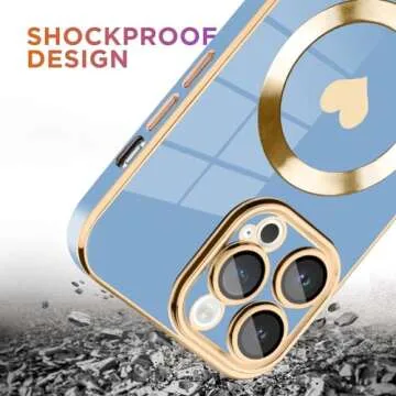 tharlet Magnetic Shockproof for iPhone 13 Pro Max Case [Compatible with Magsafe] Cute Love Luxury Plating Edge Bumper Case with Full Camera Lens Case for iPhone 13 Pro Max Phone Case, Blue (6.7")