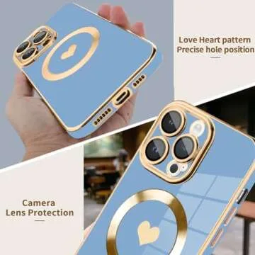 tharlet Magnetic Shockproof for iPhone 13 Pro Max Case [Compatible with Magsafe] Cute Love Luxury Plating Edge Bumper Case with Full Camera Lens Case for iPhone 13 Pro Max Phone Case, Blue (6.7")
