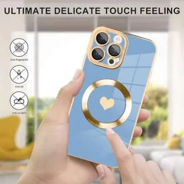 tharlet Magnetic Shockproof for iPhone 13 Pro Max Case [Compatible with Magsafe] Cute Love Luxury Plating Edge Bumper Case with Full Camera Lens Case for iPhone 13 Pro Max Phone Case, Blue (6.7")