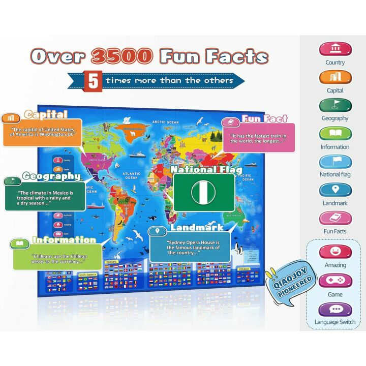 Bilingual Kids World Map - Educational Interactive Toy