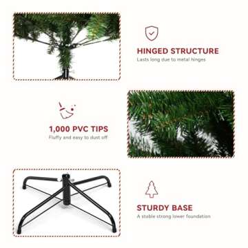 COMHOMA Christmas Tree Artificial 6.5ft Spruce Holiday Tree with 1,000 Branch Tips, Party Decoration Tree with Foldable Design, Christmas Tree for Home, Office