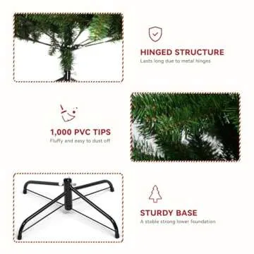 COMHOMA Christmas Tree Artificial 6.5ft Spruce Holiday Tree with 1,000 Branch Tips, Party Decoration Tree with Foldable Design, Christmas Tree for Home, Office