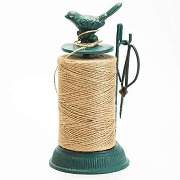 Sungmor Cast Iron Garden Twine Holder Set - 1300ft. Natural Jute Twine String & Rope Rack & Scissors - Decorative & Practical Home Arts Crafts Tools for Picture Display Gift Wrapping Packing Gardening