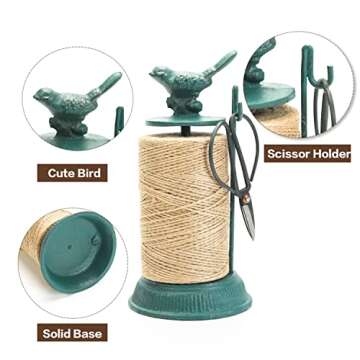 Sungmor Cast Iron Garden Twine Holder Set - 1300ft. Natural Jute Twine String & Rope Rack & Scissors - Decorative & Practical Home Arts Crafts Tools for Picture Display Gift Wrapping Packing Gardening