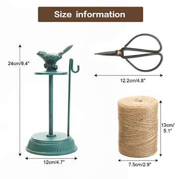 Sungmor Cast Iron Garden Twine Holder Set - 1300ft. Natural Jute Twine String & Rope Rack & Scissors - Decorative & Practical Home Arts Crafts Tools for Picture Display Gift Wrapping Packing Gardening