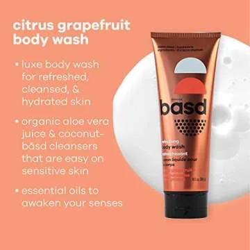 basd Natural Body Wash, Refreshing Citrus Grapefruit | Organic & Moisturizing Ingredients, Vegan, Hypoallergenic, 8 Ounce Tube