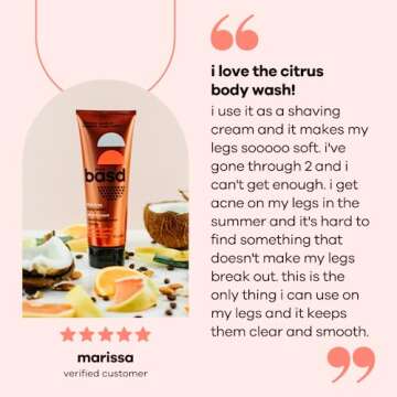 basd Natural Body Wash, Refreshing Citrus Grapefruit | Organic & Moisturizing Ingredients, Vegan, Hypoallergenic, 8 Ounce Tube