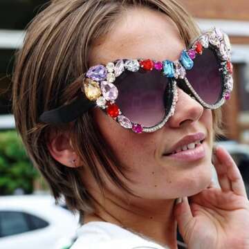 willochra Oversized Diamond Sunglasses Women Rhinestone Cat Eye Sunglasses Vintage Men bling party s...