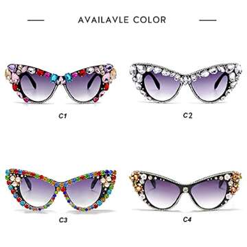 willochra Oversized Diamond Sunglasses Women Rhinestone Cat Eye Sunglasses Vintage Men bling party sunglasses Eyewear (C1)
