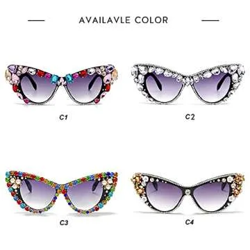 willochra Oversized Diamond Sunglasses Women Rhinestone Cat Eye Sunglasses Vintage Men bling party sunglasses Eyewear (C1)