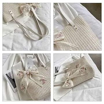 Stylish QTKJ Women Straw Beach Tote Bag for Summer