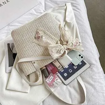 Stylish QTKJ Women Straw Beach Tote Bag for Summer