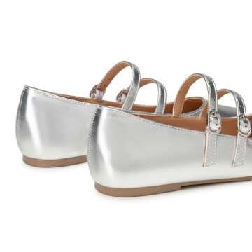 Trary Silver Mary Jane Ballet Flats for Women - Elegant Slip-on Shoes
