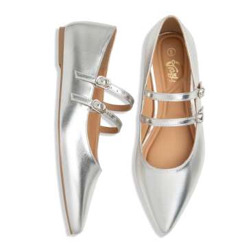 Trary Silver Mary Jane Ballet Flats - Stylish & Comfortable