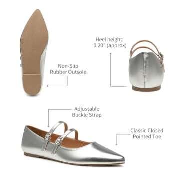 Trary Silver Mary Jane Ballet Flats - Stylish & Comfortable