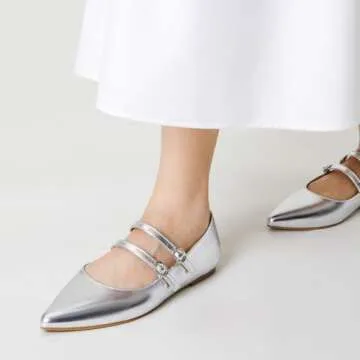 Trary Silver Mary Jane Ballet Flats - Stylish & Comfortable