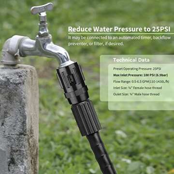 Moistenland 2023 Upgraded 25 PSI Pressure Regulator, 3/4" FHT × 3/4" MHT, Durable Low Flow Valve fo...