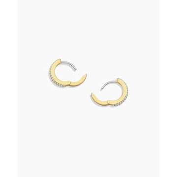 gorjana Women's Wilder Shimmer Bar Huggies, 18K Gold Plated, White Cubic Zirconia Hoop earrings w/Hinge Closure