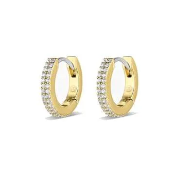 gorjana Women's Wilder Shimmer Bar Huggies, 18K Gold Plated, White Cubic Zirconia Hoop earrings w/Hinge Closure