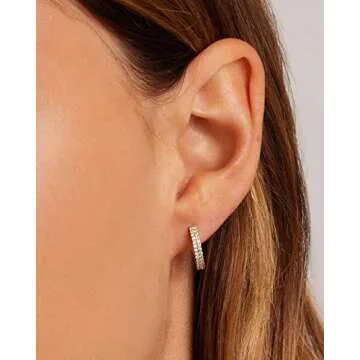 gorjana Women's Wilder Shimmer Bar Huggies, 18K Gold Plated, White Cubic Zirconia Hoop earrings w/Hinge Closure