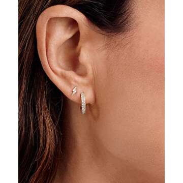 gorjana Women's Wilder Shimmer Bar Huggies, 18K Gold Plated, White Cubic Zirconia Hoop earrings w/Hinge Closure