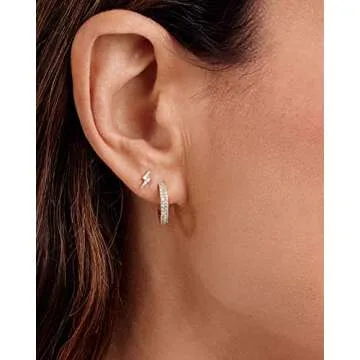 gorjana Women's Wilder Shimmer Bar Huggies, 18K Gold Plated, White Cubic Zirconia Hoop earrings w/Hinge Closure