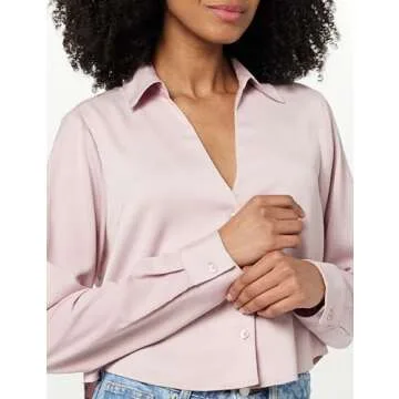 The Drop Women's Harlow Silky Cropped Blouse, Ice Pink, S