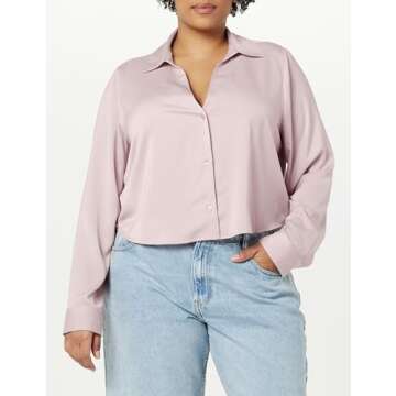 The Drop Women's Harlow Silky Cropped Blouse, Ice Pink, S