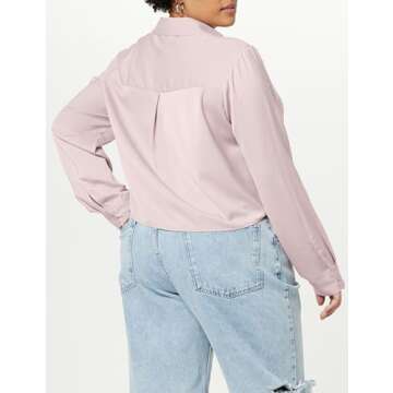 The Drop Women's Harlow Silky Cropped Blouse, Ice Pink, S